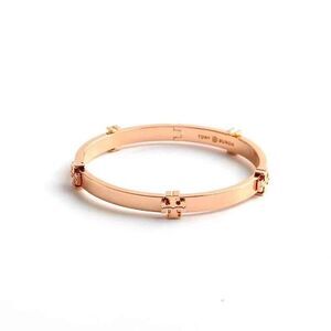 NWT Tory Burch Rose Gold Double T Hinged Bangle Bracelet